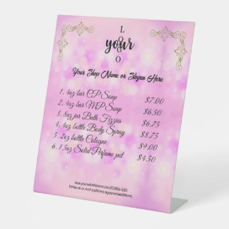 Roze en Goud Bedrijf Logo Prijslijst Markt Reclamebord Met Voetstuk