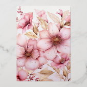 Roze en Goud Bloemen Bruiloft Folie Uitnodiging (Achterkant)