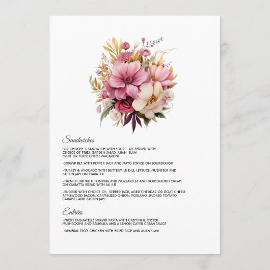 Roze en Goud Bloemen Bruiloft Menu (Achterkant)