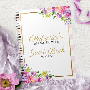Roze en Goud Bloemen Vrijgezellenfeest Gastenboek Notitieboek