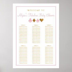 Roze en Goud Casino Baby shower Zitkaart Poster