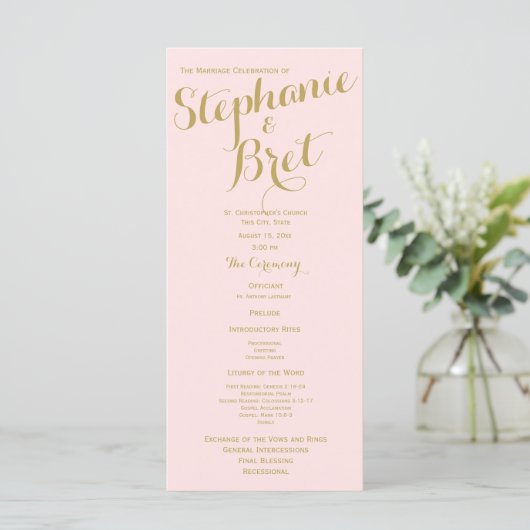 Roze en Goud Custom Wedding Programma (Staand voorkant)