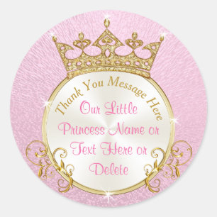 Roze en Goud Gepersonaliseerde Prinses Stickers