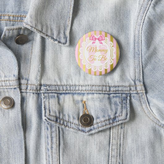 Roze en Goud Gestreepte Boog Mama Om Button Te Zij (In situ)