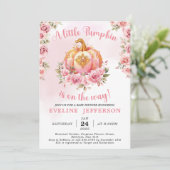 Roze en Goud Halloween Kleine Pompoen Baby shower Kaart (Staand voorkant)