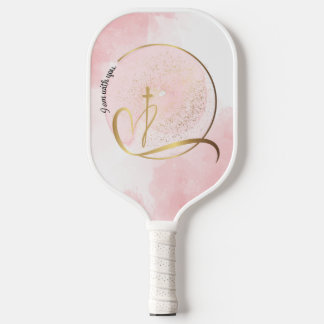 Roze en goud Ik ben bij jullie Pickleball Paddle