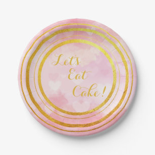 Roze en Goud Let's Eat Cake Paper Borden Papieren Bordje