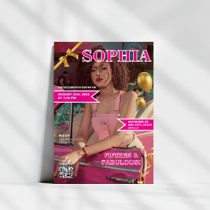 Roze en Goud Magazine Hoesje QR Code Quinceañera Kaart