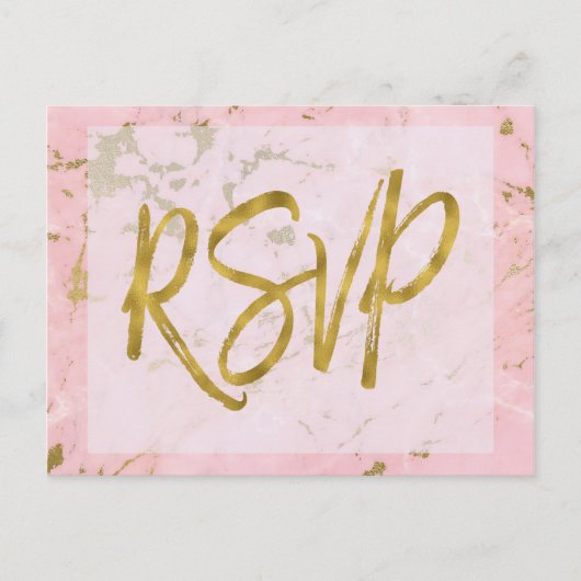 Roze en Goud Marmer RSVP bruiloft uitnodiging antw (Voorkant)