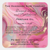 Roze en Goud Marmeren Parfum Roller Fles Vierkante Sticker (Voorkant)