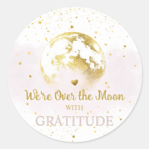 Roze en Goud Over the Moon Baby shower Dank u Ronde Sticker