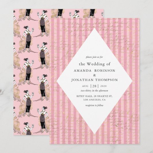 Roze en Goud Parijs thema kalligrafie bruiloft Kaart (Voorkant / Achterkant)