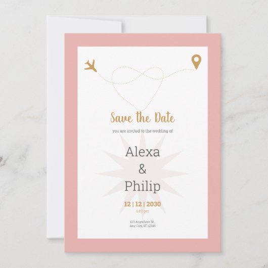 Roze en Goud Save The Date Bruiloft Kaart (Voorkant)