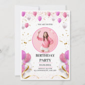 Roze en Goud Speelse Persoonlijke Verjaardag Uitno Kaart (Voorkant)