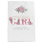 Roze en Goud Sweet Baby Meisje Bloemen Baby shower Medium Cadeauzakje (Voorkant)