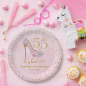 Roze en Goud Vijftig Vijf & Fabulous 55ste Verjaar Papieren Bordje (Feest)