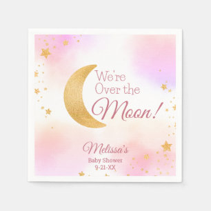 Roze en Goud We zijn dol op de Maan Meisje Baby Sh Servet