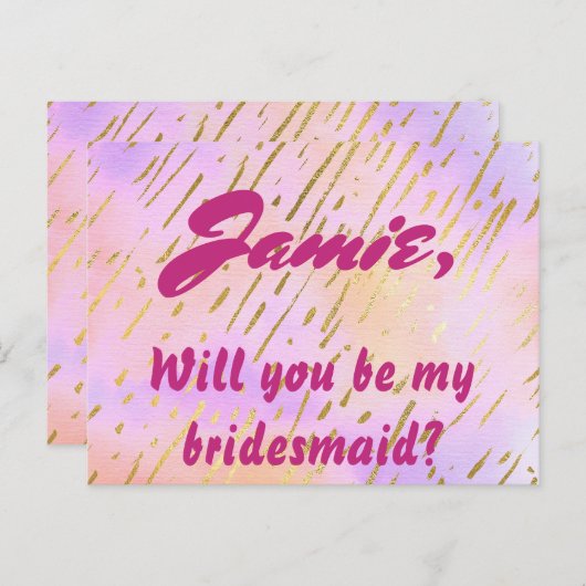Roze en Goud Wil je mijn bruidsmeisje zijn Uitnodiging Briefkaart (Voorkant / Achterkant)