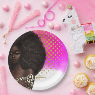 Roze en Goud Zwart Vrouw Papieren Bordje