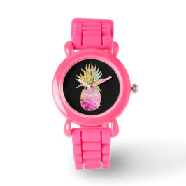Roze en goudananas horloge