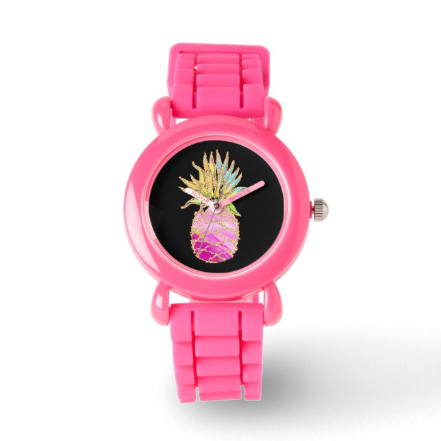 Roze en goudananas horloge (Voorkant)