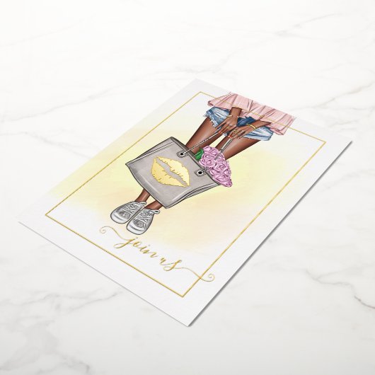 Roze en goudbolletjes lippen bachelorette Folie in Folie Uitnodiging (Gedraaid)