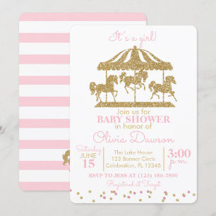 Roze en goudcarrousel Baby shower Kaart