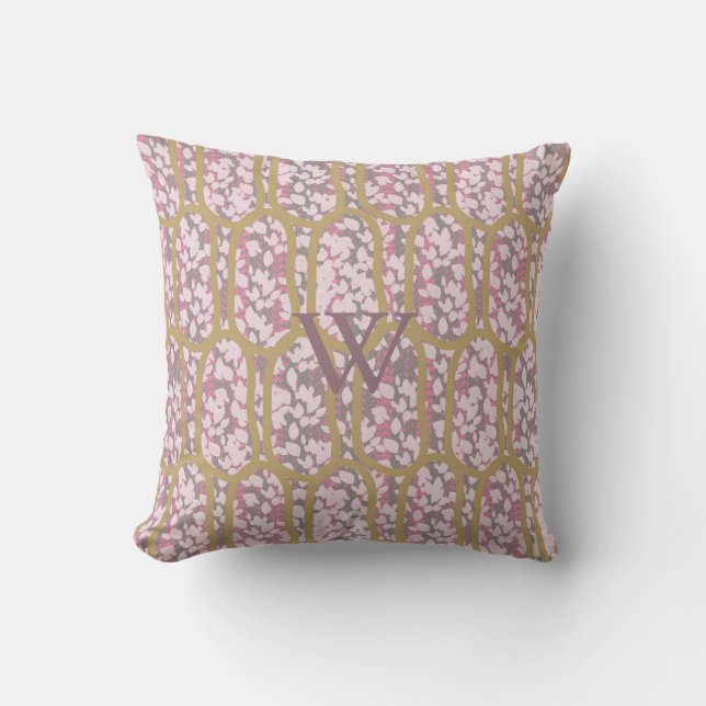 Roze en gouddurf Monogrammen Sierkussen (Voorkant)