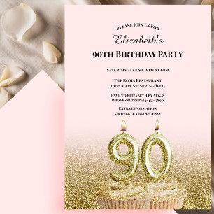 Roze en gouden 90ste verjaardagsuitnodiging voor h kaart