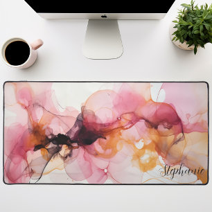 Roze En Gouden Abstracte Alcohol Inkt Bureaumat
