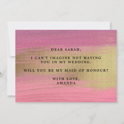 Roze en gouden Abstracte bruidsmeisje met eervolle Kaart (Achterkant)