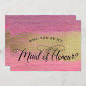 Roze en gouden Abstracte bruidsmeisje met eervolle Kaart (Voorkant / Achterkant)