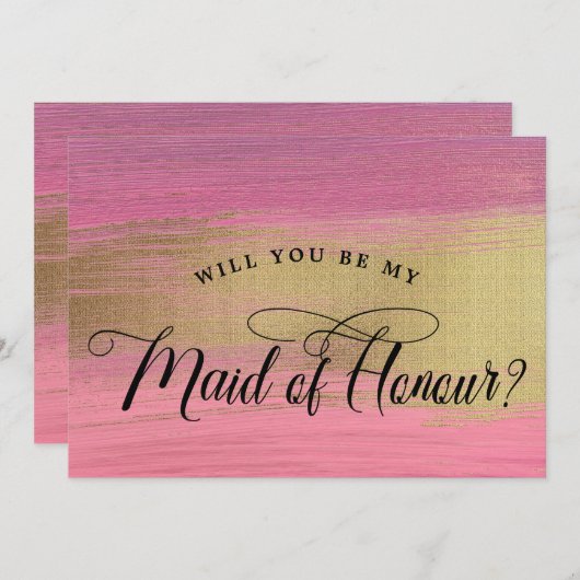 Roze en gouden Abstracte bruidsmeisje met eervolle Kaart (Voorkant / Achterkant)