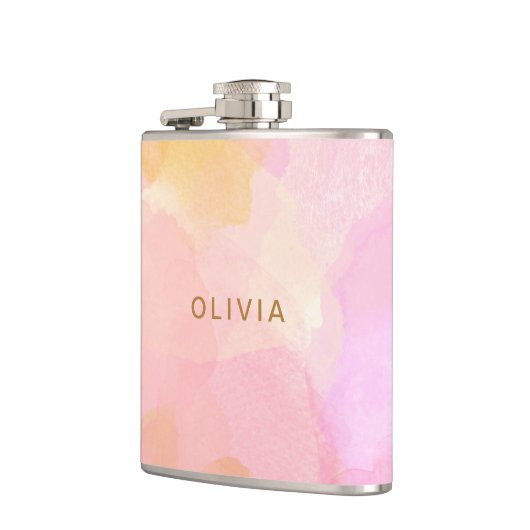 Roze en gouden Abstracte Waterverf Aangepaste brui Heupfles (Links)