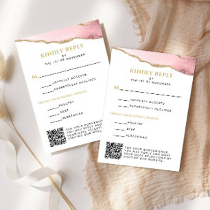 Roze en Gouden Agaat Bat Mitswa Verticaal RSVP Kaartje