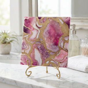 Roze en gouden agaatgeode Abstracte hars kunst Tegeltje