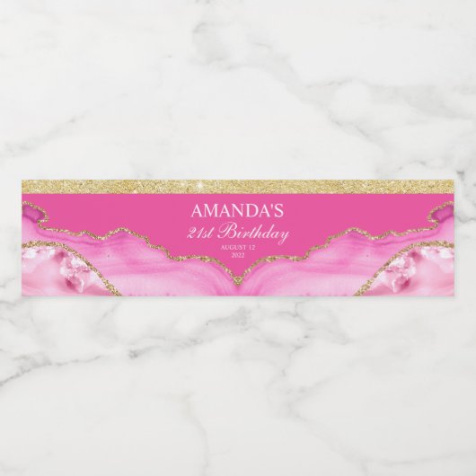 Roze en Gouden Agate Marmeren Waterfles Label Waterfles Etiket (Enkel label)