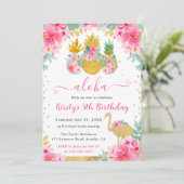 Roze en Gouden Ananas & Flamingo Kids Verjaardag Kaart (Staand voorkant)