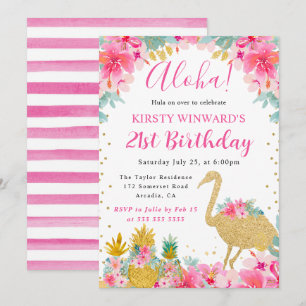 Roze en Gouden Ananassen & Flamingo 21e Verjaardag Kaart