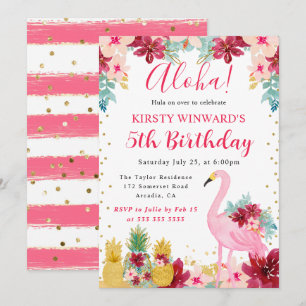 Roze en Gouden Ananassen & Flamingo Kinderverjaard Kaart