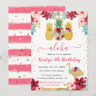 Roze en Gouden Ananassen & Flamingo Kinderverjaard Kaart