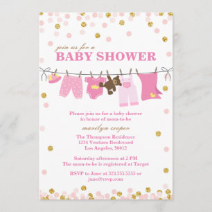 Roze en Gouden Baby Douche Uitnodigingen