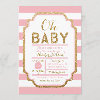 Roze en gouden Baby shower, babymeisje Kaart