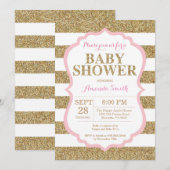 Roze en gouden Baby shower Kaart (Voorkant / Achterkant)