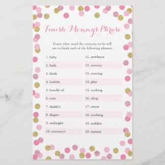 Roze en gouden Baby shower Voltooi het Phrase Game