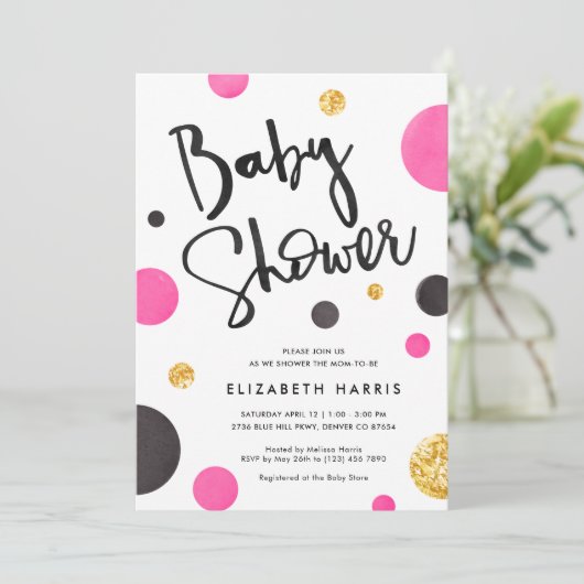 Roze en gouden babyschoeisel - poolpunten kaart (Staand voorkant)