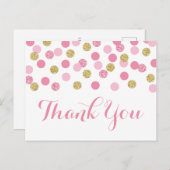 Roze en gouden babyshower bedankkaart briefkaart (Voorkant / Achterkant)