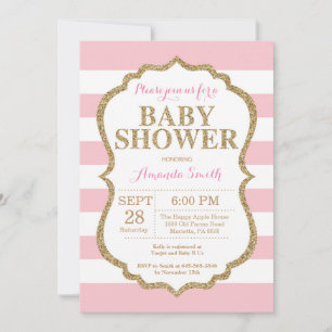 Roze en gouden babyshower uitnodiging glitters
