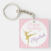 Roze en gouden Ballerina Birthday Sleutelhanger (voorkant)