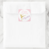 Roze en gouden Ballerina Birthday Vierkante Sticker (Tas)